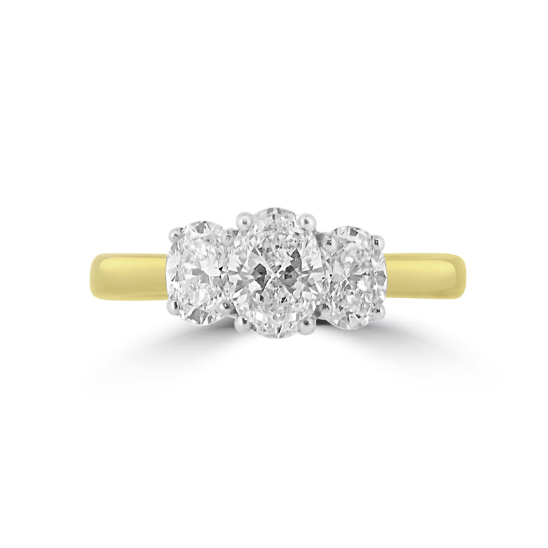18ct Yellow Gold Oval Trilogy Ring - 1.01ct
