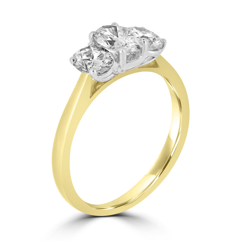 18ct Yellow Gold Oval Trilogy Ring - 1.01ct