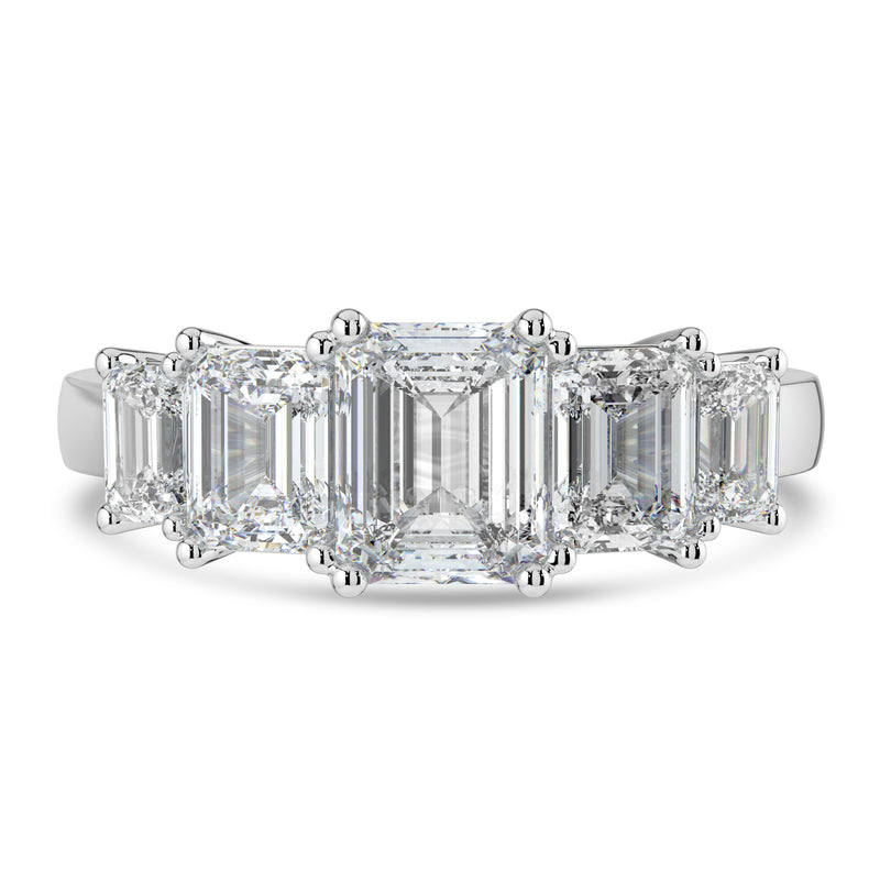 Platinum Five Stone Emerald Cut Laboratory Grown Diamond Ring, 3.30ct