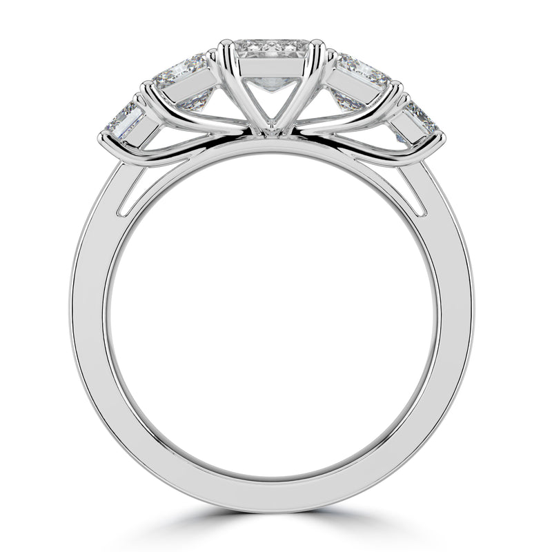 Platinum Five Stone Emerald Cut Laboratory Grown Diamond Ring, 3.30ct