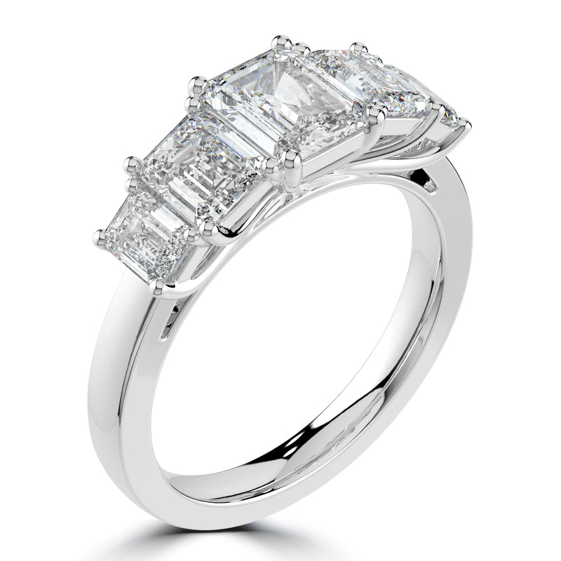 Platinum Five Stone Emerald Cut Laboratory Grown Diamond Ring, 3.30ct