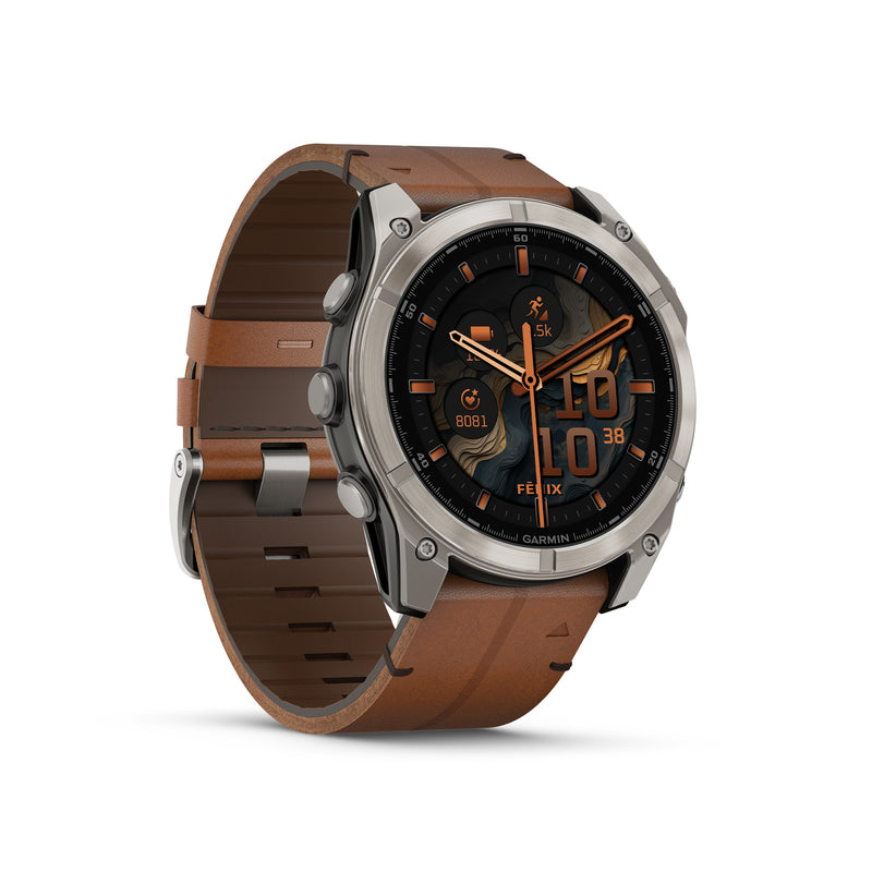 Fenix 8 GPS Smartwatch, 51mm - Titanium with Chestnut Leather Band - 010-02905-40