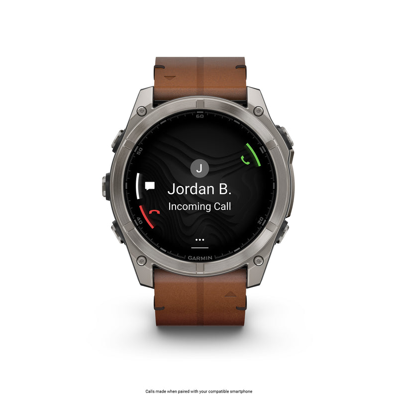 Fenix 8 GPS Smartwatch, 51mm - Titanium with Chestnut Leather Band - 010-02905-40