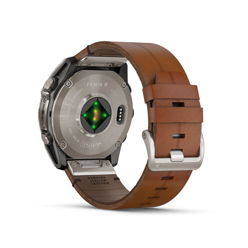 Fenix 8 GPS Smartwatch, 51mm - Titanium with Chestnut Leather Band - 010-02905-40