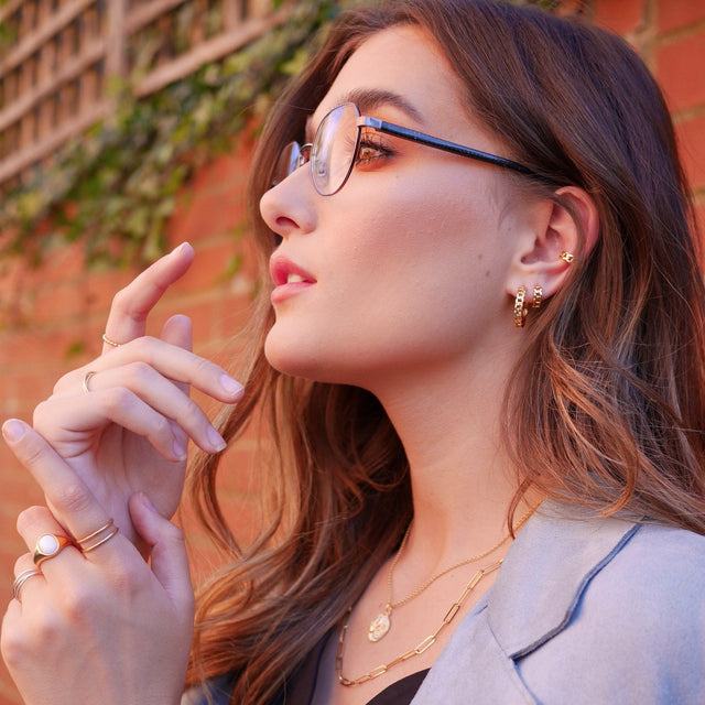 Chain Reaction Hoop Stud Earrings - Silver - SPS-293