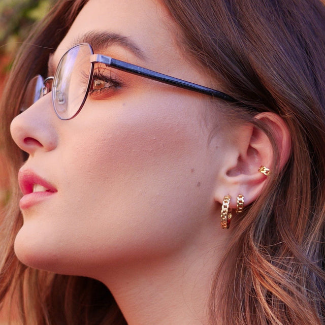 Chain Reaction Hoop Stud Earrings - Silver - SPS-293