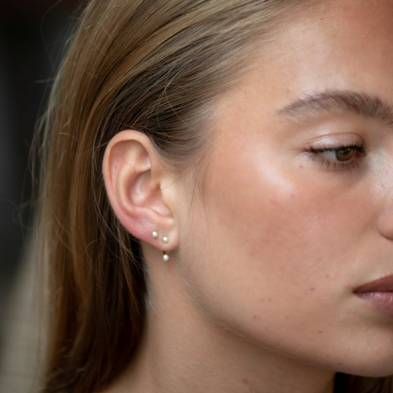 Pearl Dot Ear Jacket Stud Earrings - Silver - SPS-9