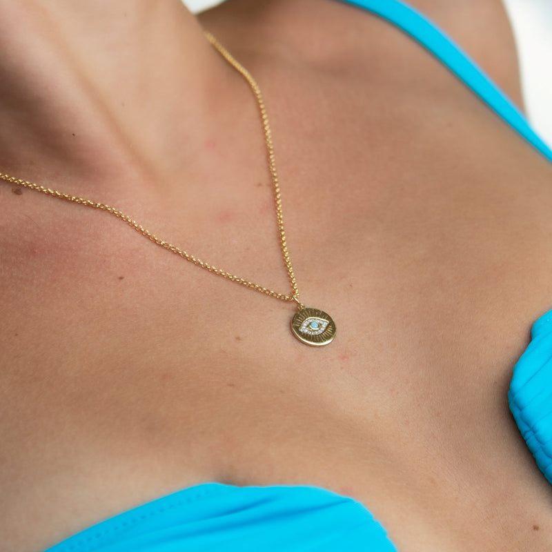 Evil Eye Pendant Necklace - Gold - SPG-225-CHGST