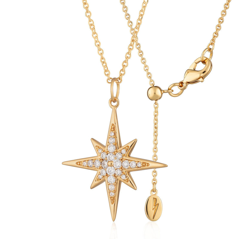 Large Sparkling Starburst Necklace - Silver - SPS-226-334