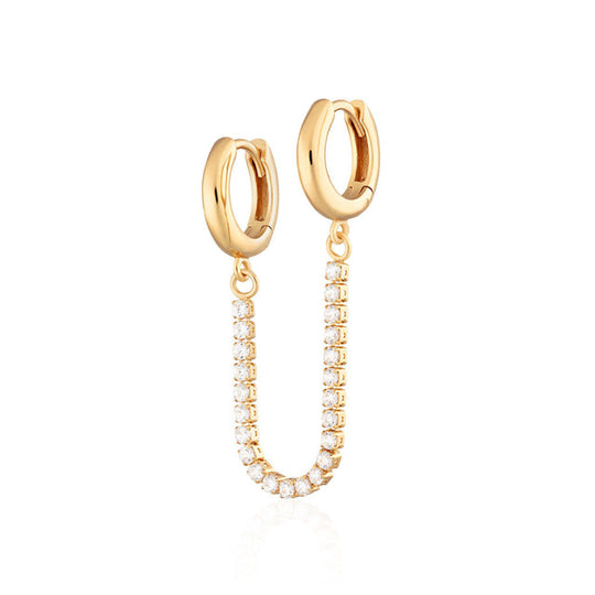 Sparkle Linked Huggie Hoop Single Earring - Gold - SPG-299
