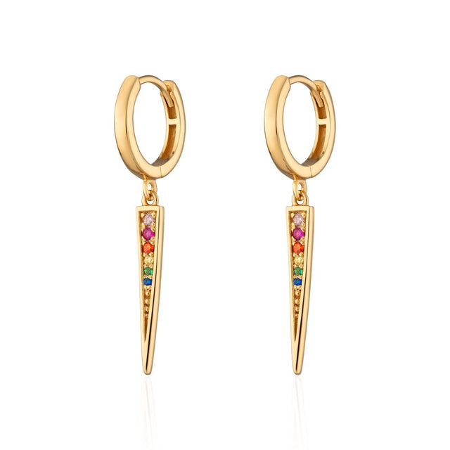 Rainbow Spike Charm Hoop Earrings - Gold - SPG-71