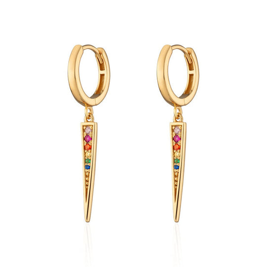 Rainbow Spike Charm Hoop Earrings - Gold - SPG-71