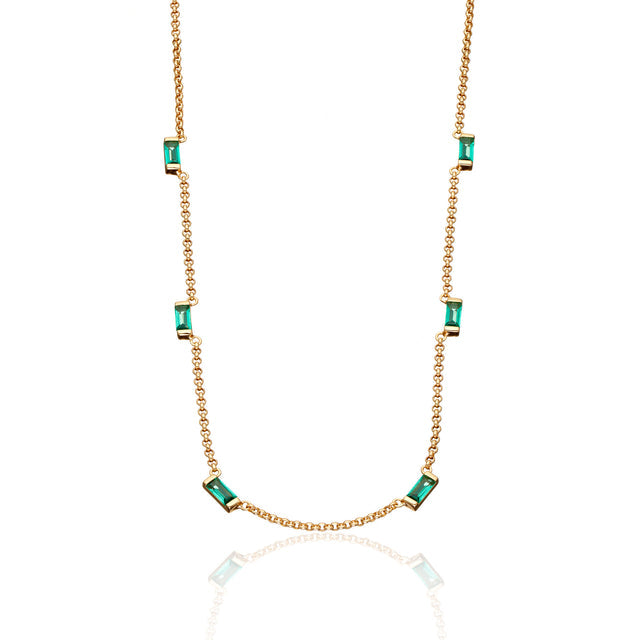 Cleopatra Green Baguette Chain Necklace - Gold - SPG-85