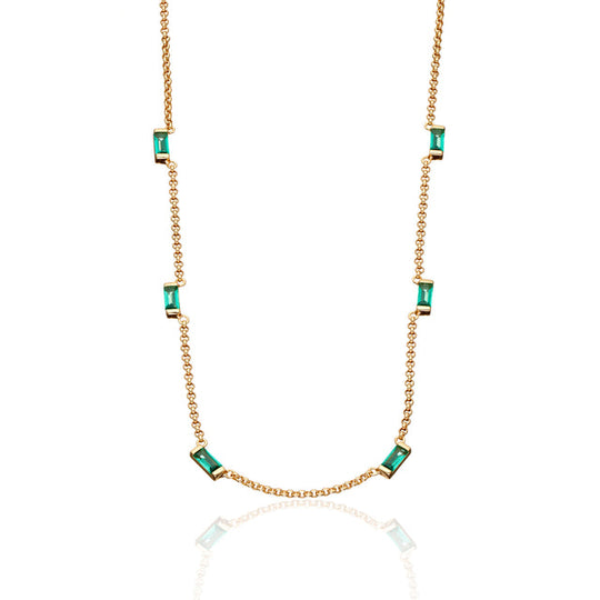 Cleopatra Green Baguette Chain Necklace - Gold - SPG-85