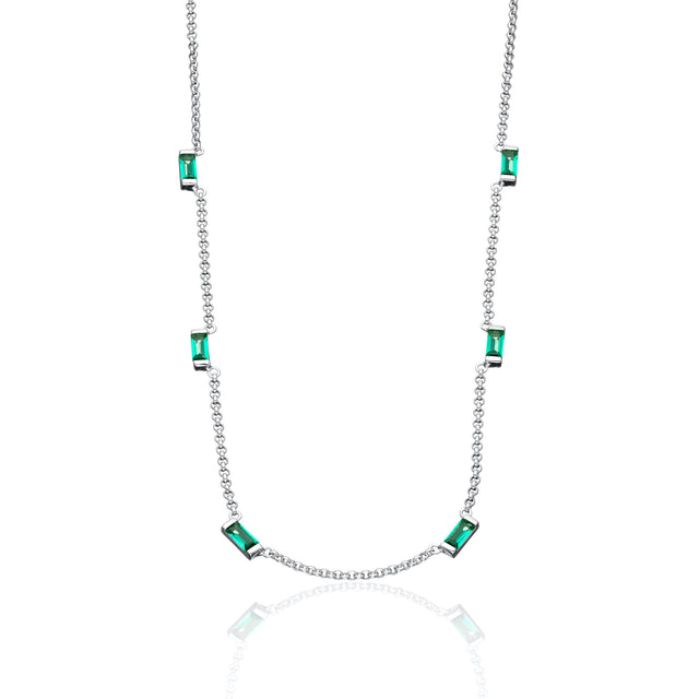 Cleopatra Green Baguette Chain Necklace - Silver - SPS-85