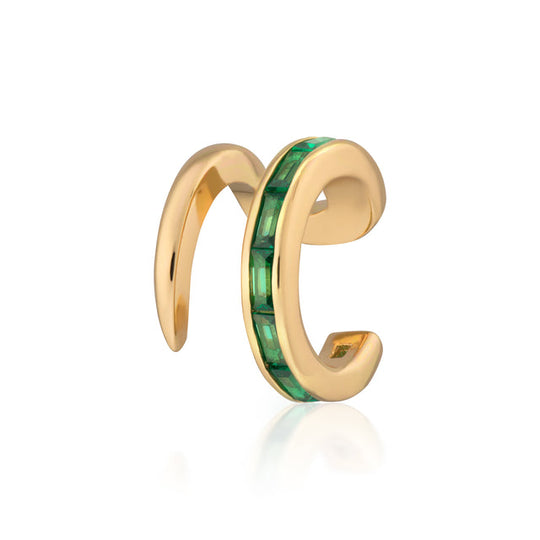 Green Baguette Small Single Ear Cuff - Gold - SPG-136