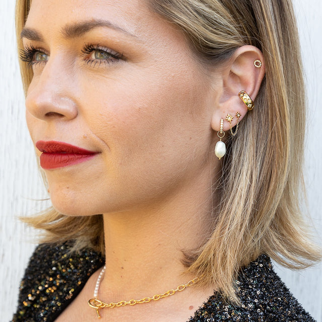 Interstellar Chained Star Stud Earring - Gold - SPG-352