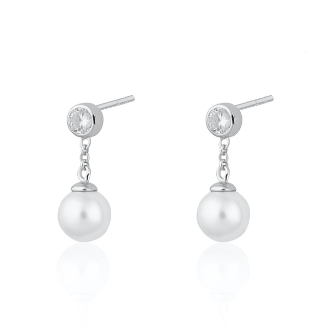 Pearl Drop Stud Earrings - Silver - SPS-410