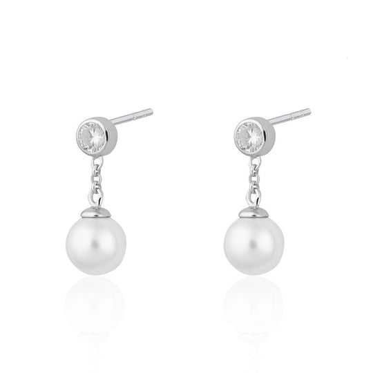Pearl Drop Stud Earrings - Silver - SPS-410
