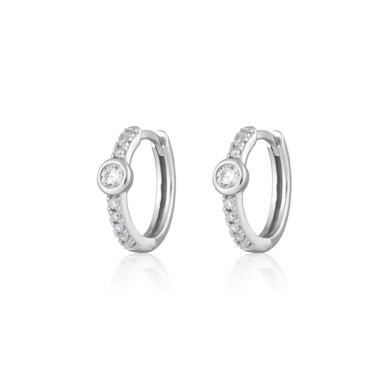 Hannah Martin Sparkling Bezel Large Huggie Earrings - Silver - SPS-110