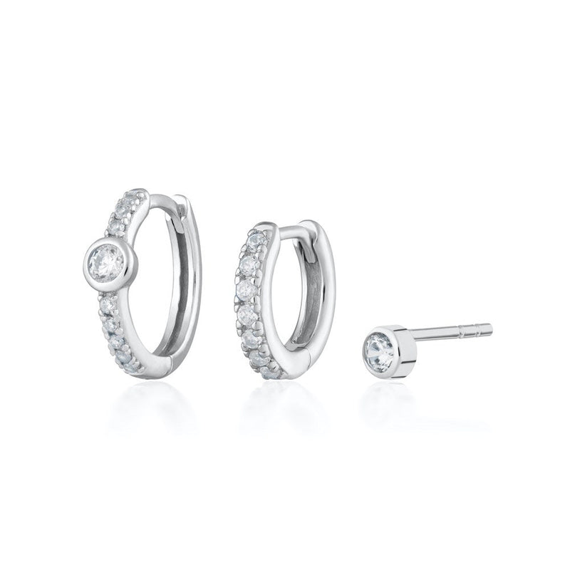 Hannah Martin Sparkling Bezel Set Of 3 Earrings - Silver - SPS-110-48-106