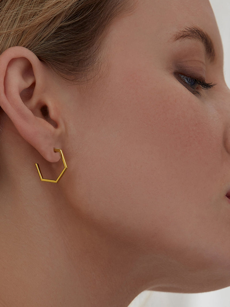 Medium Hexagon Hoop Earrings - Gold - HXE19GP