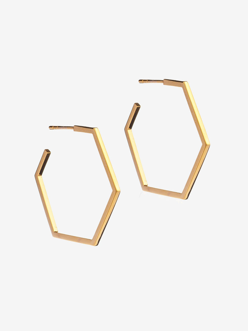 Large Hexagon Hoop Earrings - Gold - HXE20GP