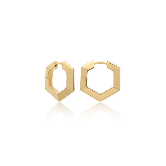 Mini Bevelled Hexagon Hoop Earrings - Gold - HXPE5GP