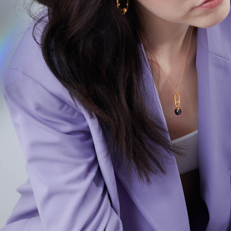 Stellar Hardware Black Pearl Necklace - Gold - BPN03GP