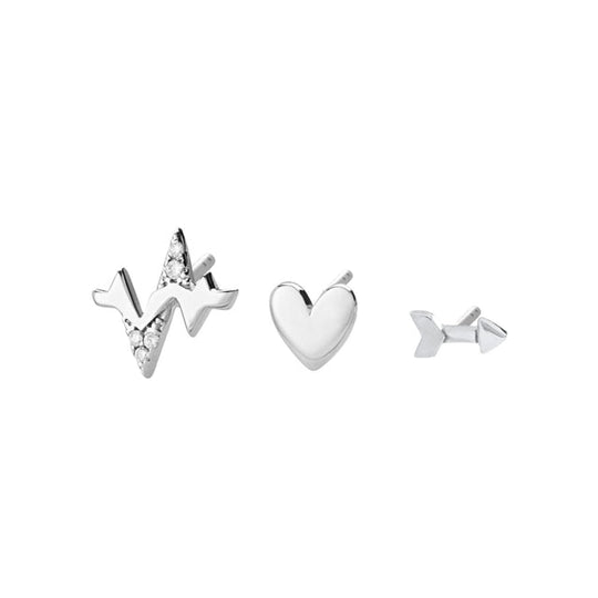 Heartbeat Set of 3 Stud Earrings - Silver - SPESSS20-21-29