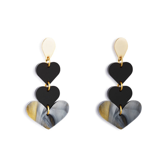 Heart Drop Earrings - Gold/Inky Black - 24EHDib
