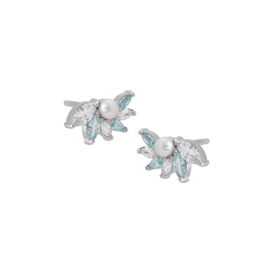 Isla Marquise Fan Stud Earrings, Aqua/Clear - Silver - AS22TRE46