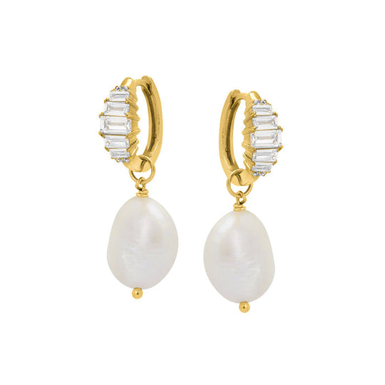 Isla Art Deco Hoop Baroque Pearl Earrings - Gold - AS22TRE48