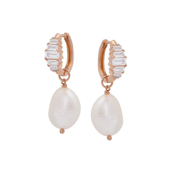 Isla Art Deco Baroque Pearl Hoop Earrings - Rose Gold - AS22TRE50