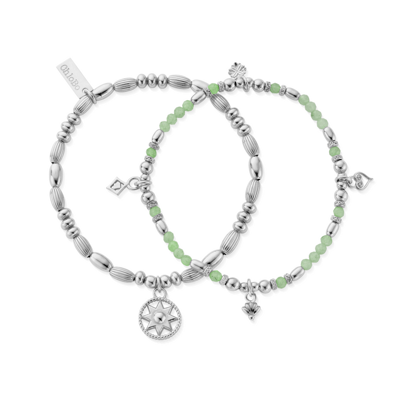 Harmony Aventurine Set Of 2 Bracelets - Silver - SBSETAMUL