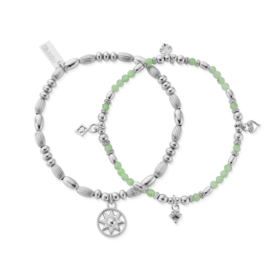 Harmony Aventurine Set Of 2 Bracelets - Silver - SBSETAMUL