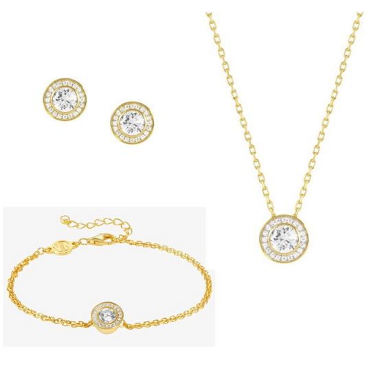Gold Aurea CZ Collection - Pendant, Bracelet & Stud Earrings - SAVE £10