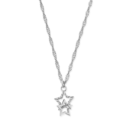 Twisted Rope Chain Interlocking Star Necklace - Silver - SNTR3440