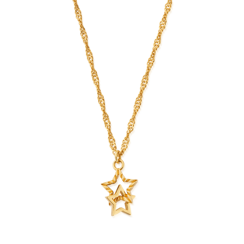 Twisted Rope Chain Interlocking Star Necklace - Gold - GNTR3441