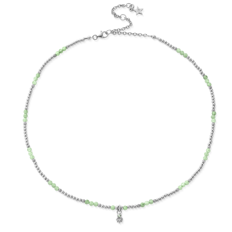 Glistening Flower Bud Aventurine Choker Necklace - Silver - SNA3444