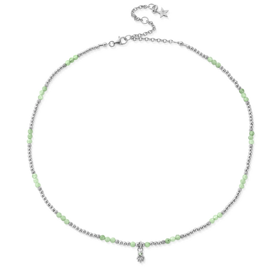 Glistening Flower Bud Aventurine Choker Necklace - Silver - SNA3444