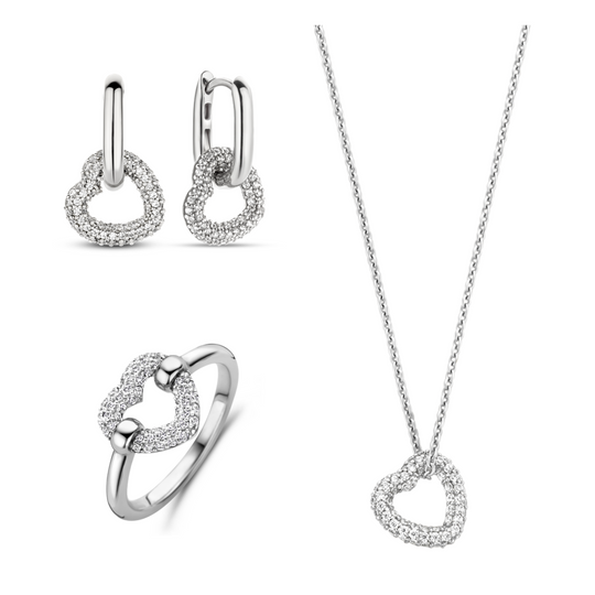 Milano Silver CZ Heart Collection - Necklace, Ring & Earrings - SAVE £30