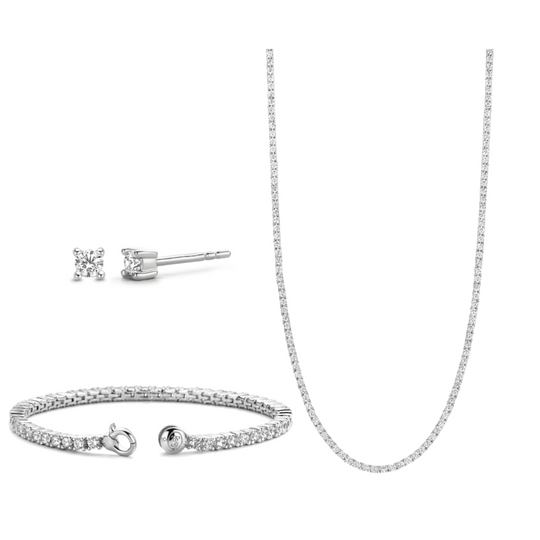 Milano Silver CZ Tennis Collection - Necklace, Bracelet & Stud Earrings - SAVE £25