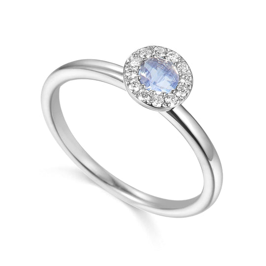 Moonstone & Diamond Cluster Ring - White Gold - M - NTR832MOOND