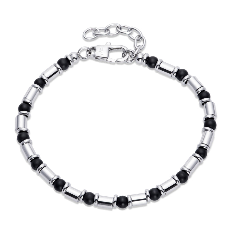 Stainless Steel Bracelet With Black Onyx Beads - LAB-225