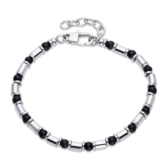 Stainless Steel Bracelet With Black Onyx Beads - LAB-225