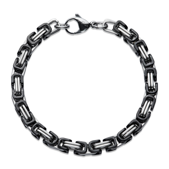 Steel Byzantine Chain Bracelet With Black Polished Detail - LAB-239