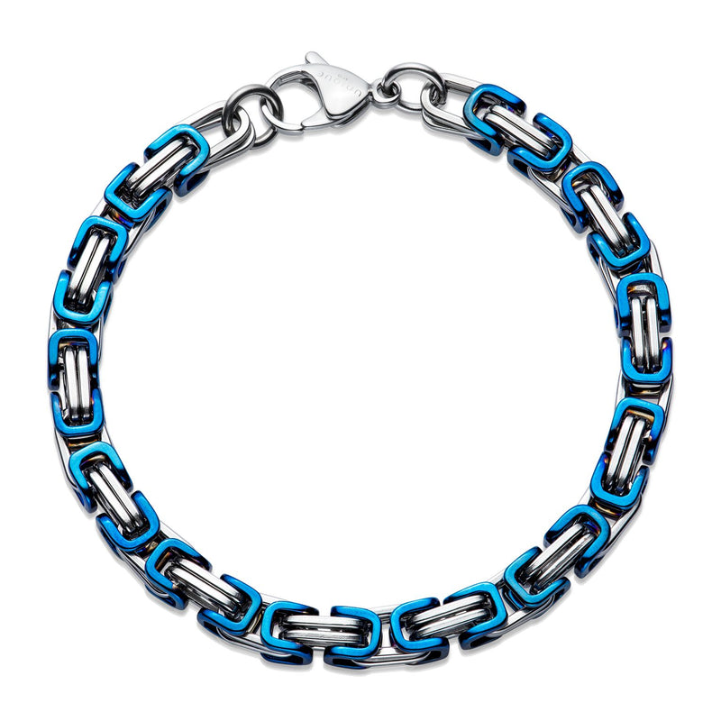 Steel Byzantine Chain Bracelet With Blue Polished Detail - LAB-240