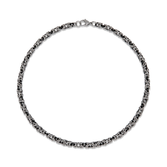 Steel Round Byzantine Chain Necklace - Silver/Black - LAK-243/50CM