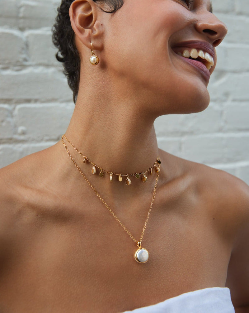 Small Coin Pearl Necklace - Gold - NK10319-GPL